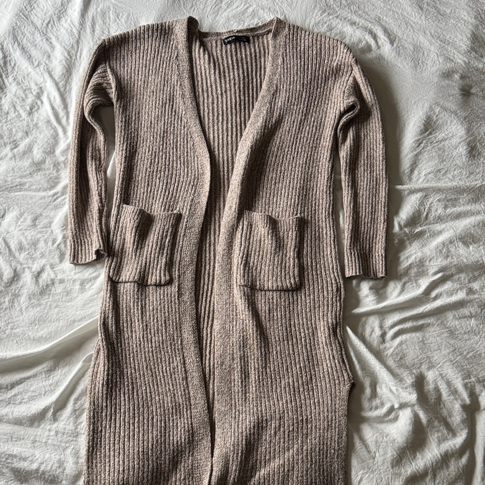 SHEIN Ribbed Open Front Cardigan - Brown